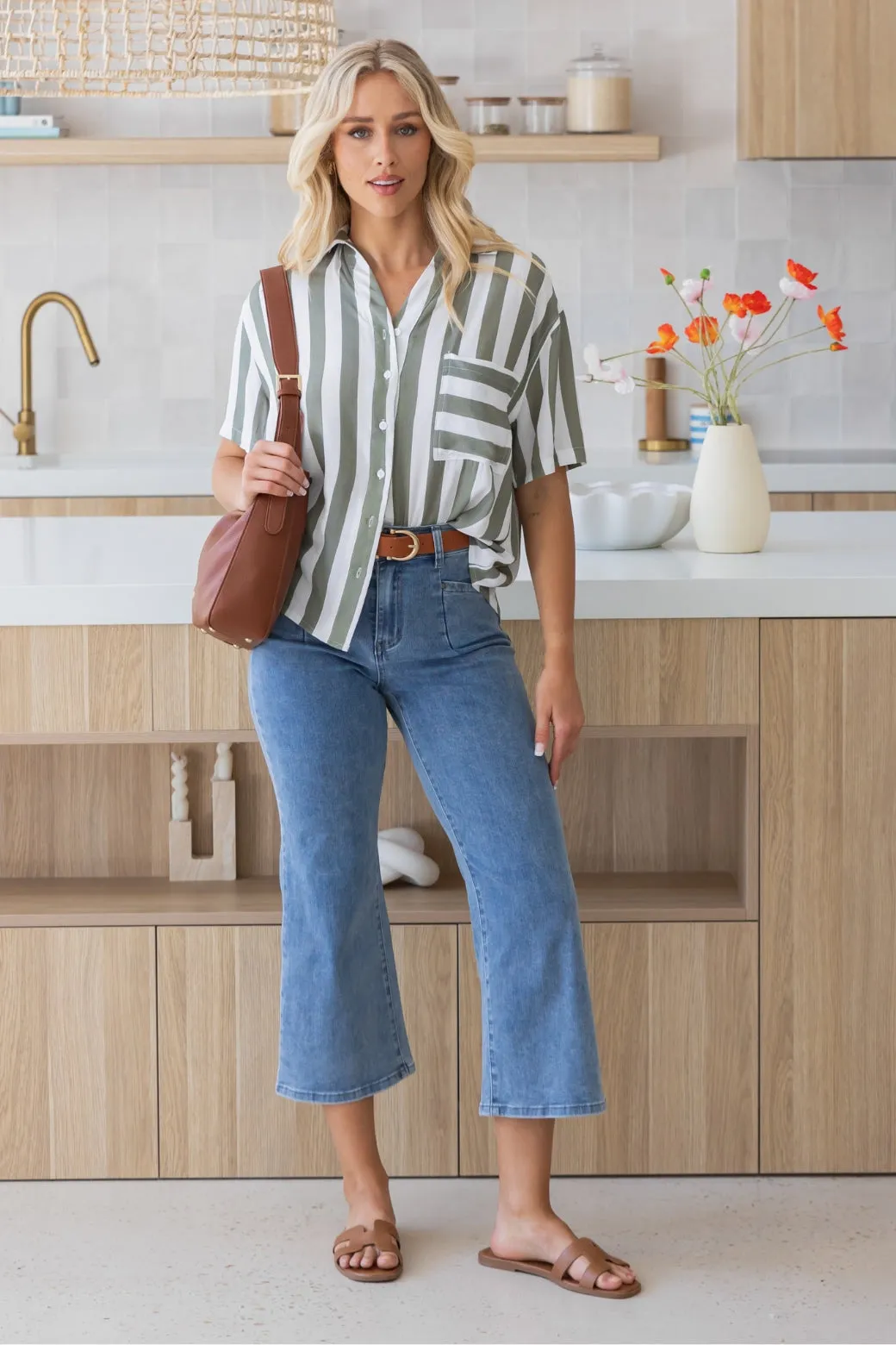 Melrose Shirt Khaki Stripe