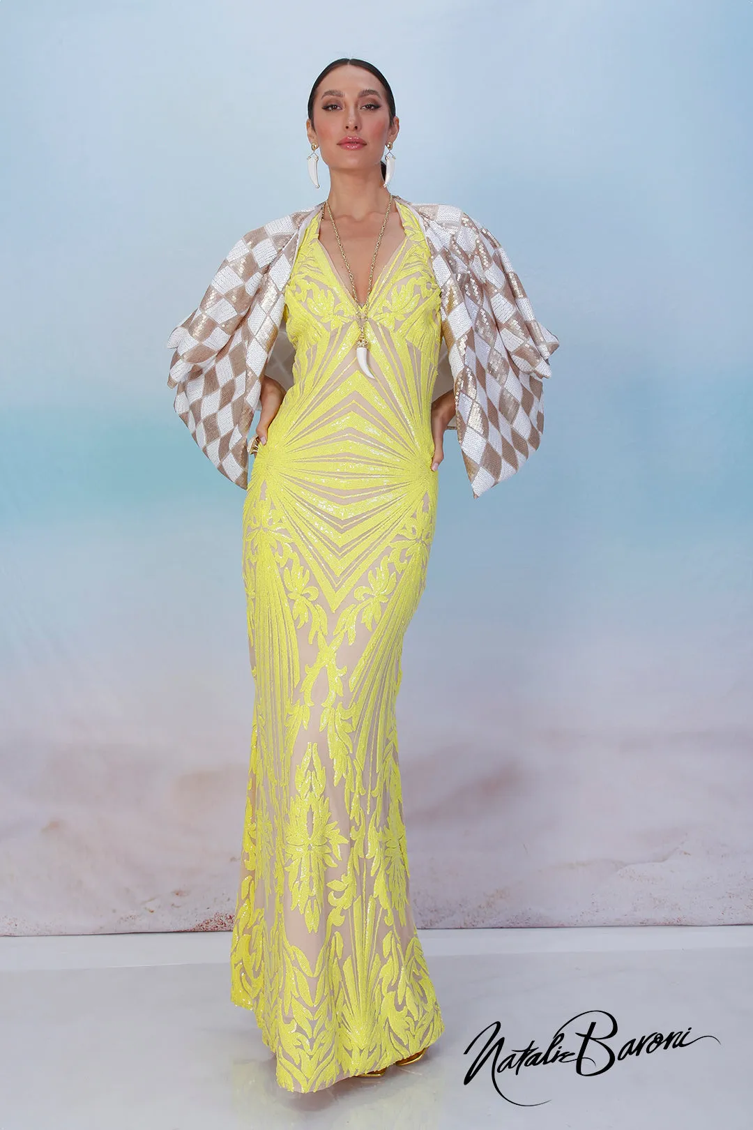 Yellow Sequin Evening Gown - La Scala